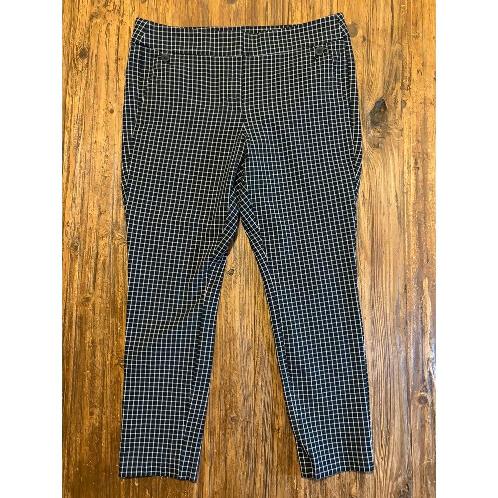 LOFT Marisa Skinny Ankle Pants Black White Grid Plaid Petite 10P